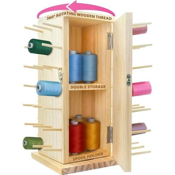 Pink Power 84 Spools Thread Holder Stand - 360 Full Rotating Wooden Thread Organizer -Embroidery Spool Holder Rack - Spool Storage Box for Sewing, Quilting, Jewelry, and Hair-Braiding