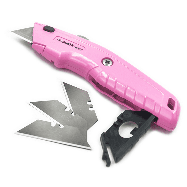 Pink Power Box Cutter Utility Knife Box Cutter Retractable Heavy Duty Box Cutter with 3