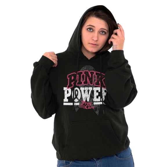 Pink Power Breast Cancer Awareness Hoodie Sweatshirt Women Brisco Brands L