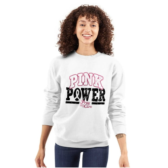 Pink Power Breast Cancer Awareness Women Crewneck Sweatshirt Brisco Brands S