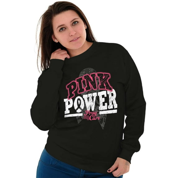Pink Power Breast Cancer Awareness Women Crewneck Sweatshirt Brisco Brands X