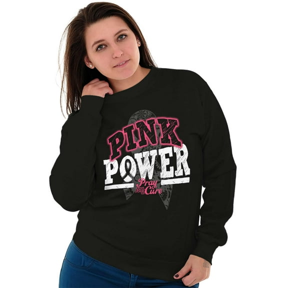 Pink Power Breast Cancer Awareness Women Plus Size Crewneck Sweatshirt Brisco Brands 3X