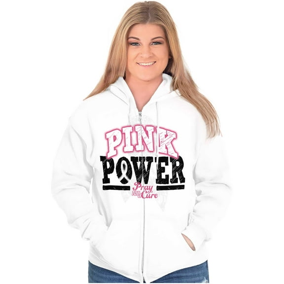 Pink Power Breast Cancer Awareness Womens Plus Size Graphic Zipper Hoodie Brisco Brands 5X
