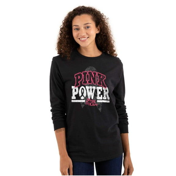 Pink Power Breast Cancer Awareness Women's Long Sleeve T Shirt Brisco Brands M