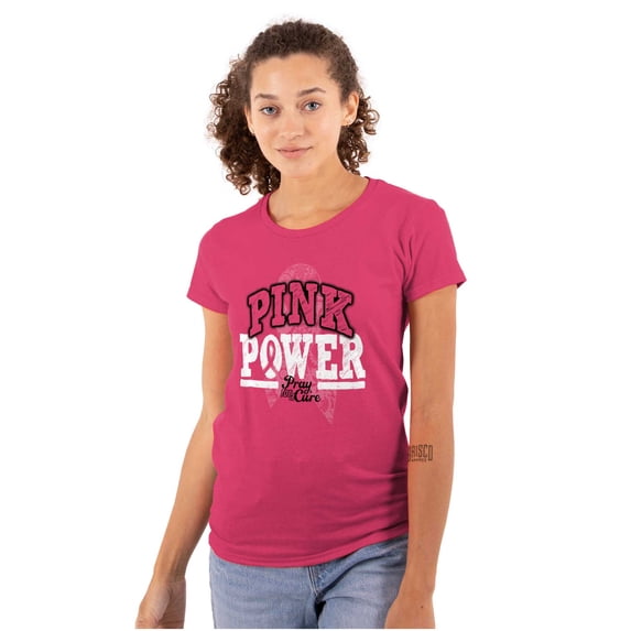 Pink Power Breast Cancer Awareness Womens Fitted Plus Size Graphic Tee Brisco Brands 2X