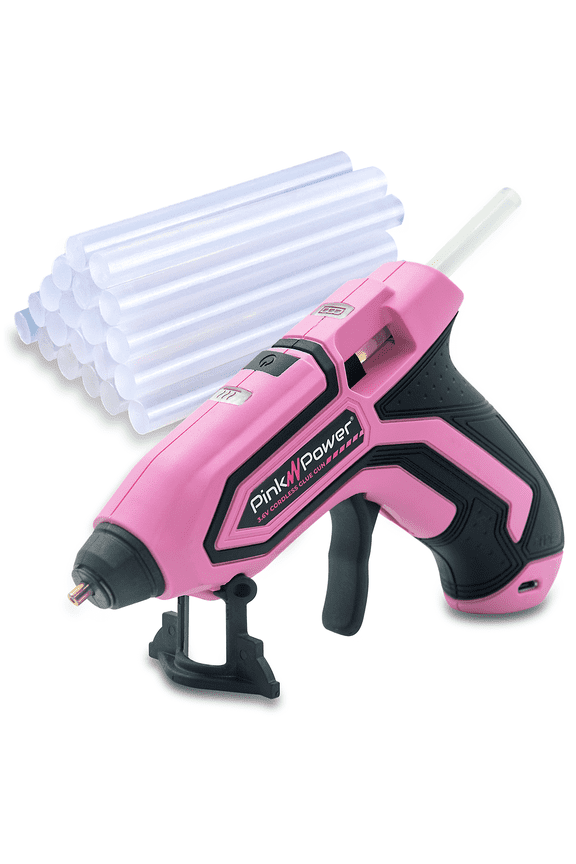 Cordless Mini Hot Glue Gun with Stand - USB Rechargeable Wireless Hot Melt Glue Gun Kit with 20 Glue Sticks - Battery Operated Cordless Glue Gun for Crafts - Portable Pink Hot Glue Gun