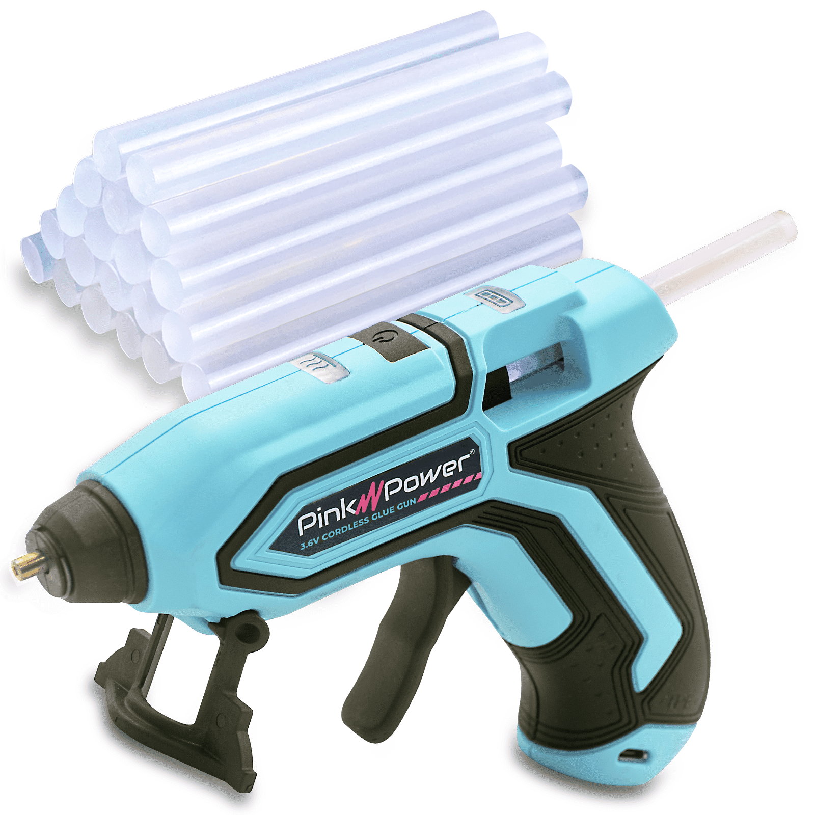 Pink Power Cordless Mini Hot Glue Gun with Stand - USB Rechargeable Wireless Hot Melt Glue Gun Kit with 20 Glue Sticks - Battery Operated Cordless Glue Gun for Crafts - Portable Blue Hot Glue Gun