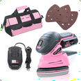 thumbnail image 1 of Pink Power Detail Sander for Woodworking 20V Cordless Electric Hand Sander for Wood Furniture - Mini Palm Sander Tool with Sandpaper, Li-Ion Battery & Charger - Small Handheld Sanding Machine, 1 of 8
