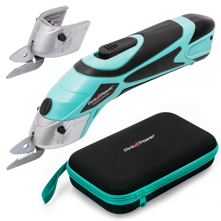 Pink Power Electric Fabric Cutter - Cordless Craft Scissors for Cardboard,  Carpet, Sewing, Crafts and Scrapbooking with Storage Case (Aqua Splash) 