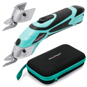 Pink Power Electric Fabric Scissors Box Cutter for Crafts, Sewing, Cardboard, Carpet - Heavy Duty Professional Cutting Tool - Aqua Splash Cordless Electric Scissors Fabric Cutter w/Storage Case