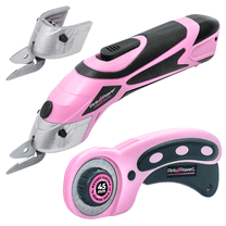 Pink Power Electric Fabric Scissors for Crafts, Sewing, Cardboard, Threads & Scrapbooking - Heavy Duty Cutting Tool, Automatic Cordless Scissors Fabric Cutter & Rotary Cutter Set (Pink)
