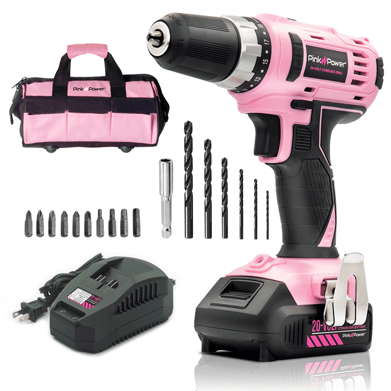Pink Power 20V Electric Power Drill Lightweight, Powerful