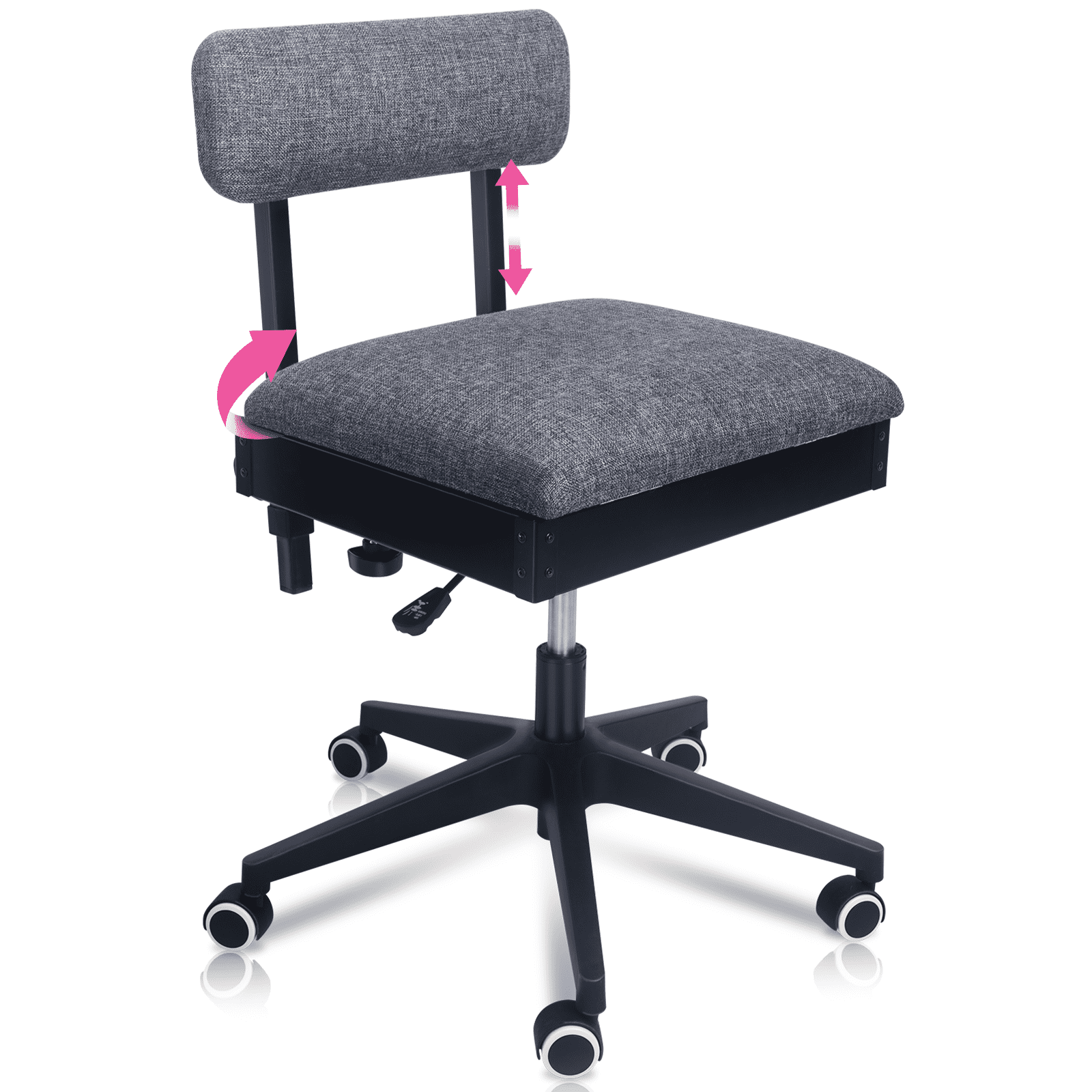 Gray Adjustable Hydraulic Sewing Chair with Wheels and Storage