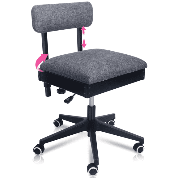 Pink Power Sewing Chair with Wheels and Adjustable Back Support - Hydraulic Sewing Machine Chair for Crafting, Quilting, and Sewing Projects - Ergonomically Designed Professional Craft Chair