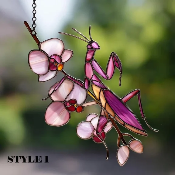 Pink Praying Mantis Orchid Flower Acrylic Suncatcher Window Hanging Christian