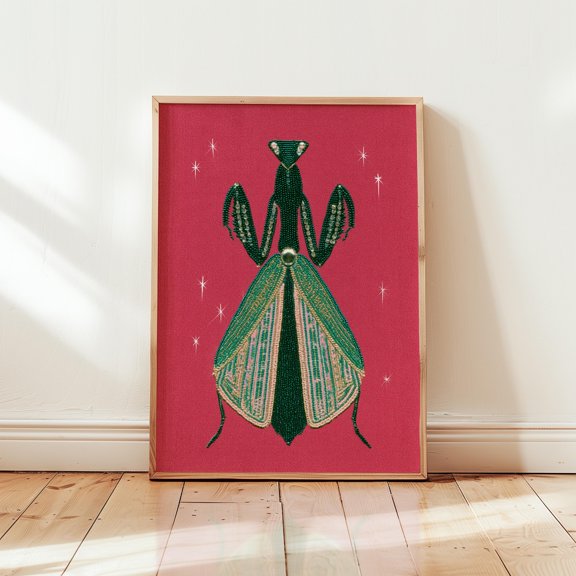 Pink Praying Mantis Poster, Decorative Insect Print, Paper Wall Art, Poster Only