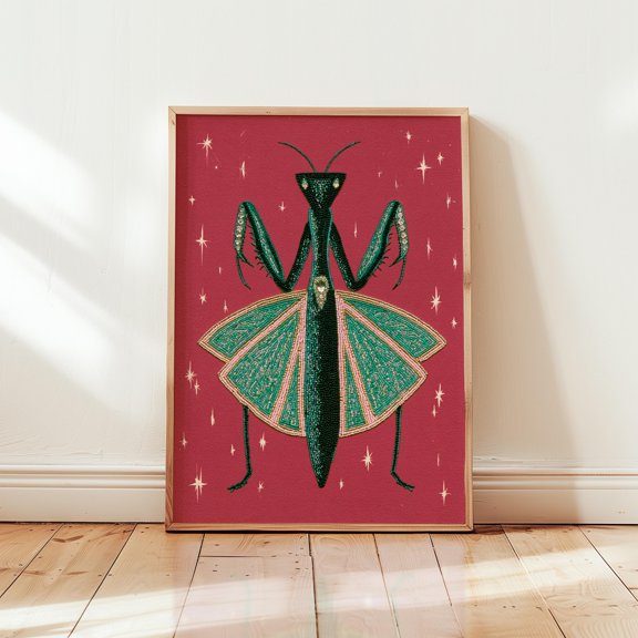 Pink Praying Mantis Poster, Decorative Insect Print, Paper Wall Art, Poster Only