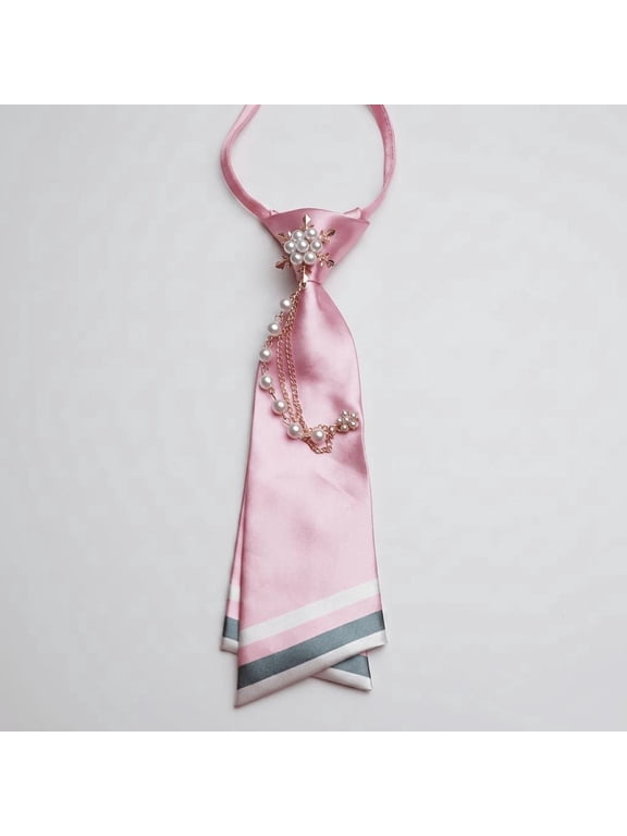Pink Pre-tied Neck Tie for Women, Elegant Satin Neck Scarf with Pearl Brooch, Adjustable Neckwear for Work Uniform, Office, Wedding, Party