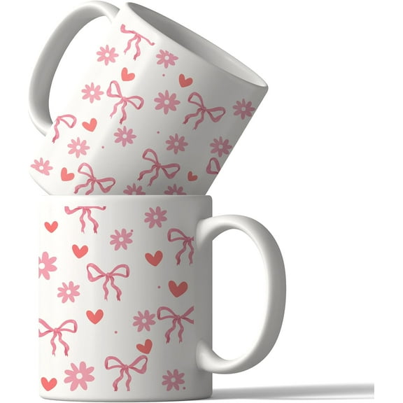 Pink Preppy Coquette Bow Mug,Bow On Coffee Cup Ceramic Coffee Mug 11oz, I'm Just A Girl White Ceramic Mug,Bow Mug For Women Girls Bestfriend Sister Girlfriend,Pink Bow Lovers Gift