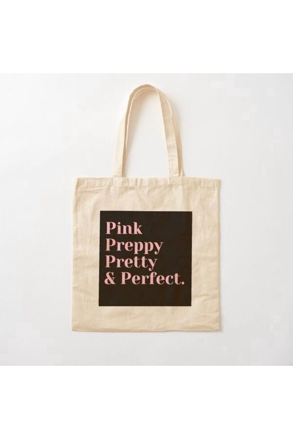 Pink, Preppy, Pretty And Perfect Canvas Tote Bags, Reusable Shopping Bag
