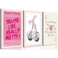 thumbnail image 1 of Pink Preppy Wall Art Framed Set of 3 Trendy Coquette Disco Cherry Posters Retro Guest Check Canvas Prints Poker Painting Positive Quote Pictures Room Decor Aesthetic for Girls Bedroom Dorm 12x16in, 1 of 6