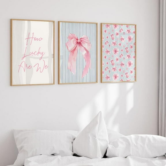 Pink Preppy Wall Art Trendy Poster Cute Bows Motivational Affirm Quote Canvas Painting Print Funky Flower Picture Home Decoration Unframed