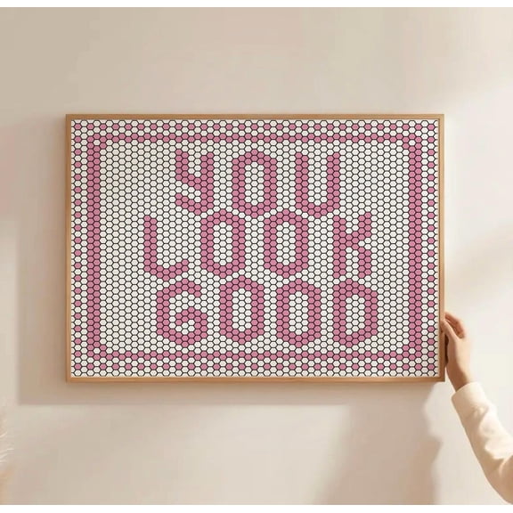 Pink Preppy You Look Good Checkered Mosaic Tile Quote Poster, Unframed Poster