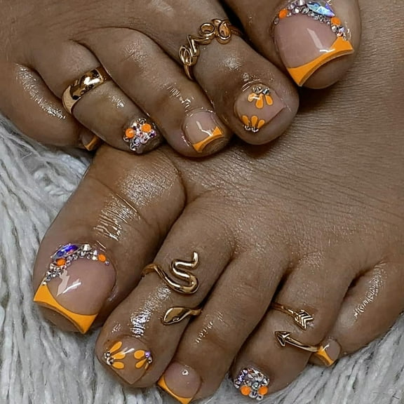Pink Press on Toenails Short Square Fake Toe Nails Sunflower Cute Designs Acrylic Toe Nails Full Cover Glue on Toenails Summer False Toe Nails 24 Pcs in 12 Sizes for Women 1 style2