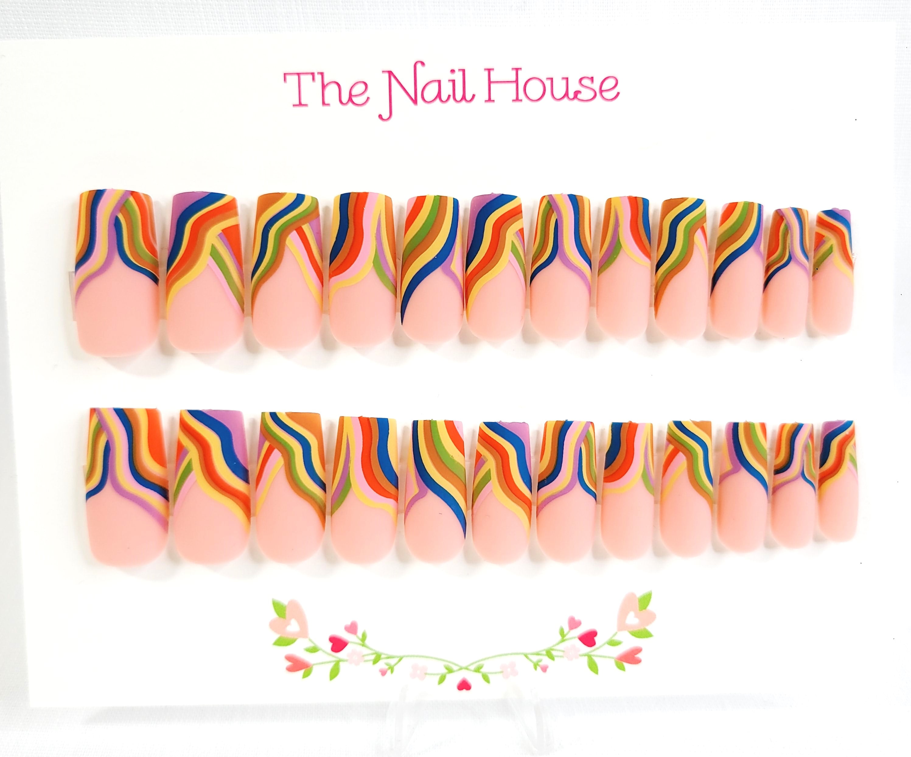Pink Pride Matte Rainbow French Manicure Square Press-On Nails By The Nail House NH - 24 Pieces