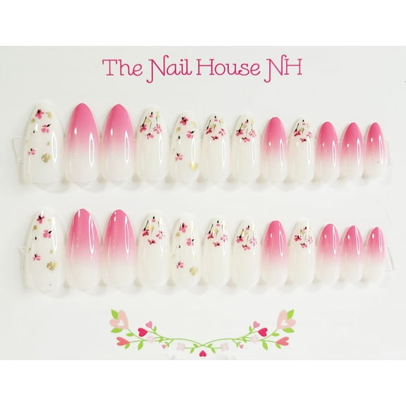 Pink Primrose Ombre Glossy Almond Press-on Nails by The Nail House NH - 24 Pieces