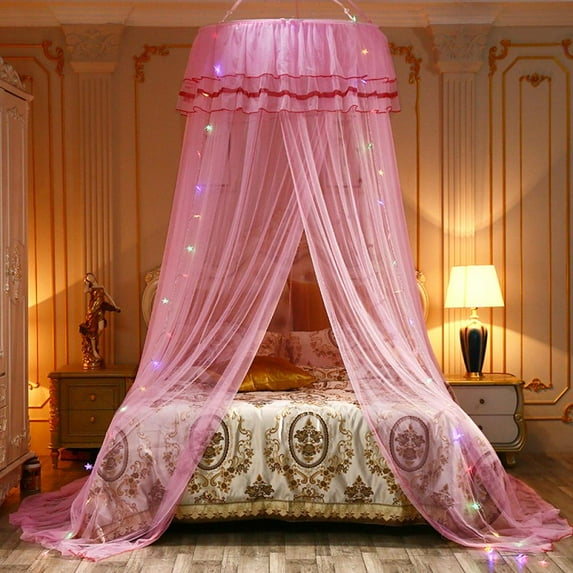 Pink Princess Bed Canopy Lace Mosquito Net for Girls Beds,Round Lace Dome Net for Baby Kids Adult Bedroom Princess Mosquito Netting,Large Lace Dome Drapes Home Decoration