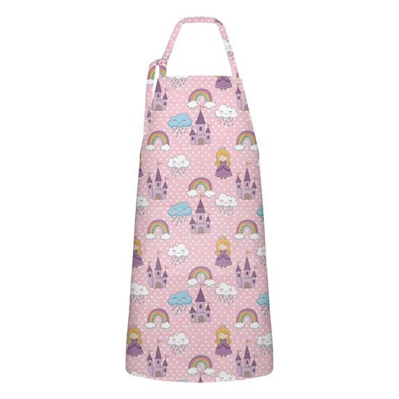 Pink Princess Castle Pattern Apron-Garden Aprons for Women with Pockets-Cotton Linen Waterproof Kitchen Cooking Gardening Aprons Adjustable for Kitchen,Cooking,BBQ and Salon 33x27 Inch