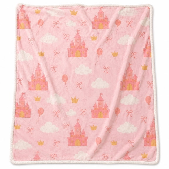Pink Princess Castle Sherpa Blanket, 2-Layer Polyester Fleece Throw, Soft Printed Blanket, Multiple Sizes