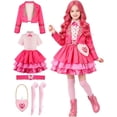 thumbnail image 1 of Pink Princess Cosplay Costume Set, Long Sleeve Jacket and Heart Print Dress, 5-Piece Royal Outfit for Halloween and Birthday Party, 1 of 6