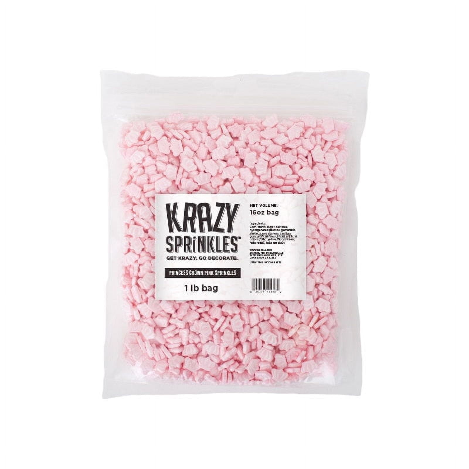 Krazy Sprinkles - Edible Pink Princess Crown Shapes - Bold Cake Decoration, 1lb Bag