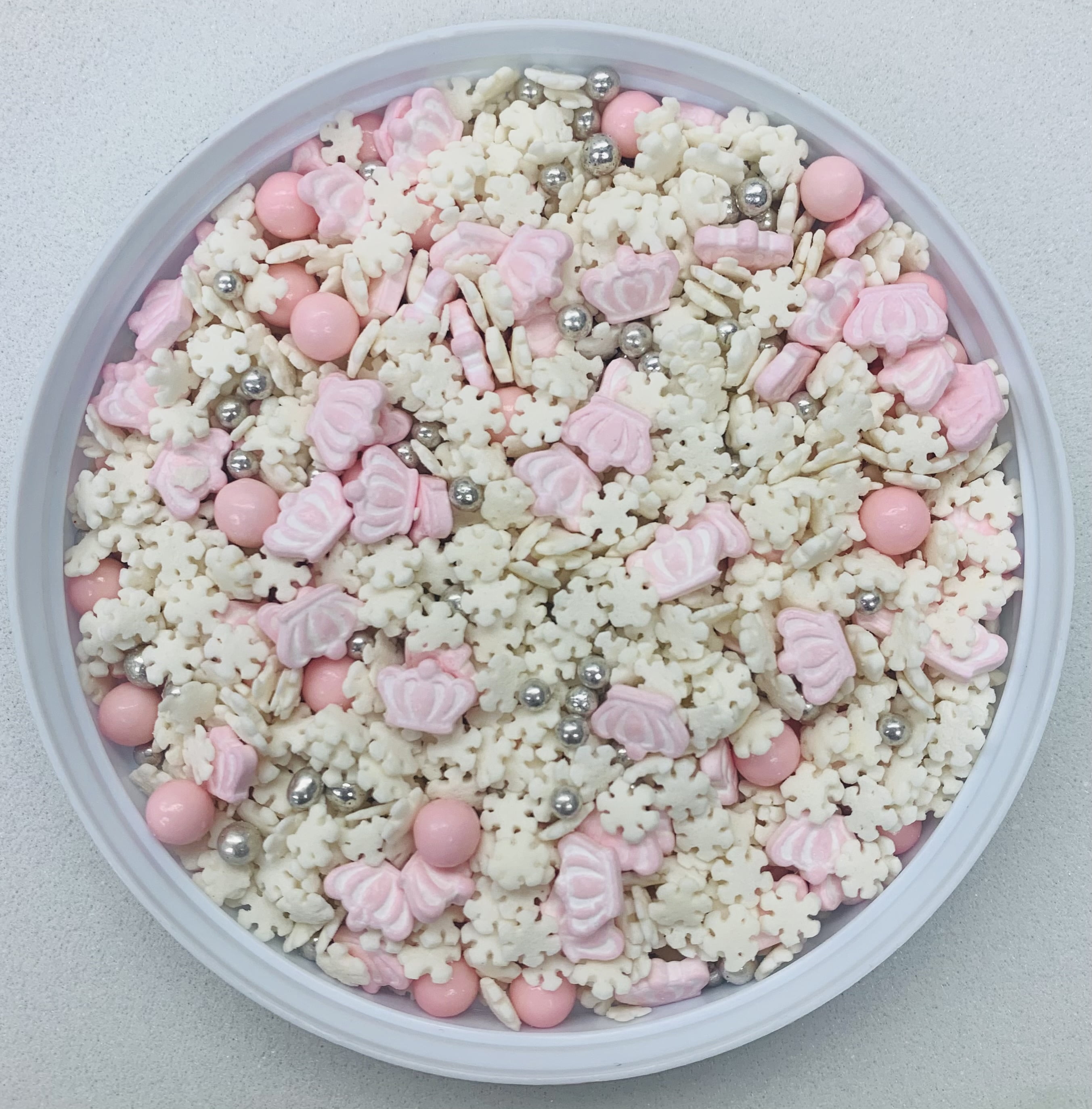 Pink Princess Crown & Snowflake Party Mix Confetti Sprinkles, Cake