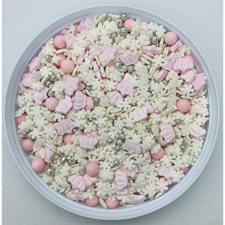 Pink Princess Crown & Snowflake Party Mix Confetti Sprinkles, Cake,  Cookies, Donut, Cakepop Toppings, 6 oz.