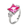 thumbnail image 1 of Pink Princess Cut Cubic Zirconia Designer Ring Rhodium Plated Sterling Silver Size 9, 1 of 3