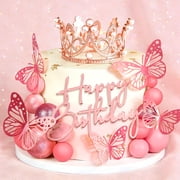Pink Princess Dream Cake Decoration Set - Crown Butterflies & Confetti Balls for Birthday & Party Decor