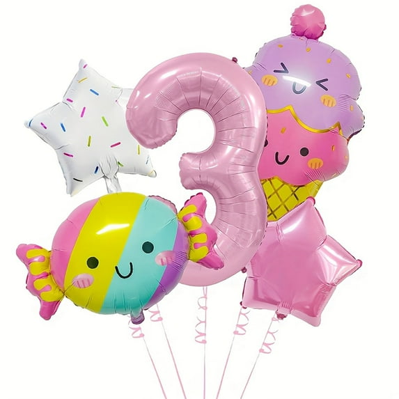 Pink Princess Theme Aluminum Balloon Set Number 3 Birthday Decoration, Star-Shaped Aluminum Balloon, Celebration Decoration Aluminum Balloon, Indoor And Outdoor Decoration, Photo Props