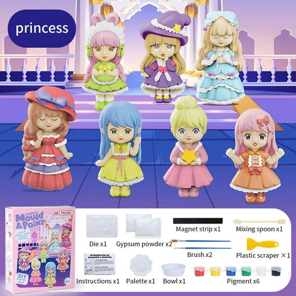 Pink Princess Theme Diy Plaster Painting Kit For Kids Make Your Own Figurines Craft Art Set With Paints And Brushes
