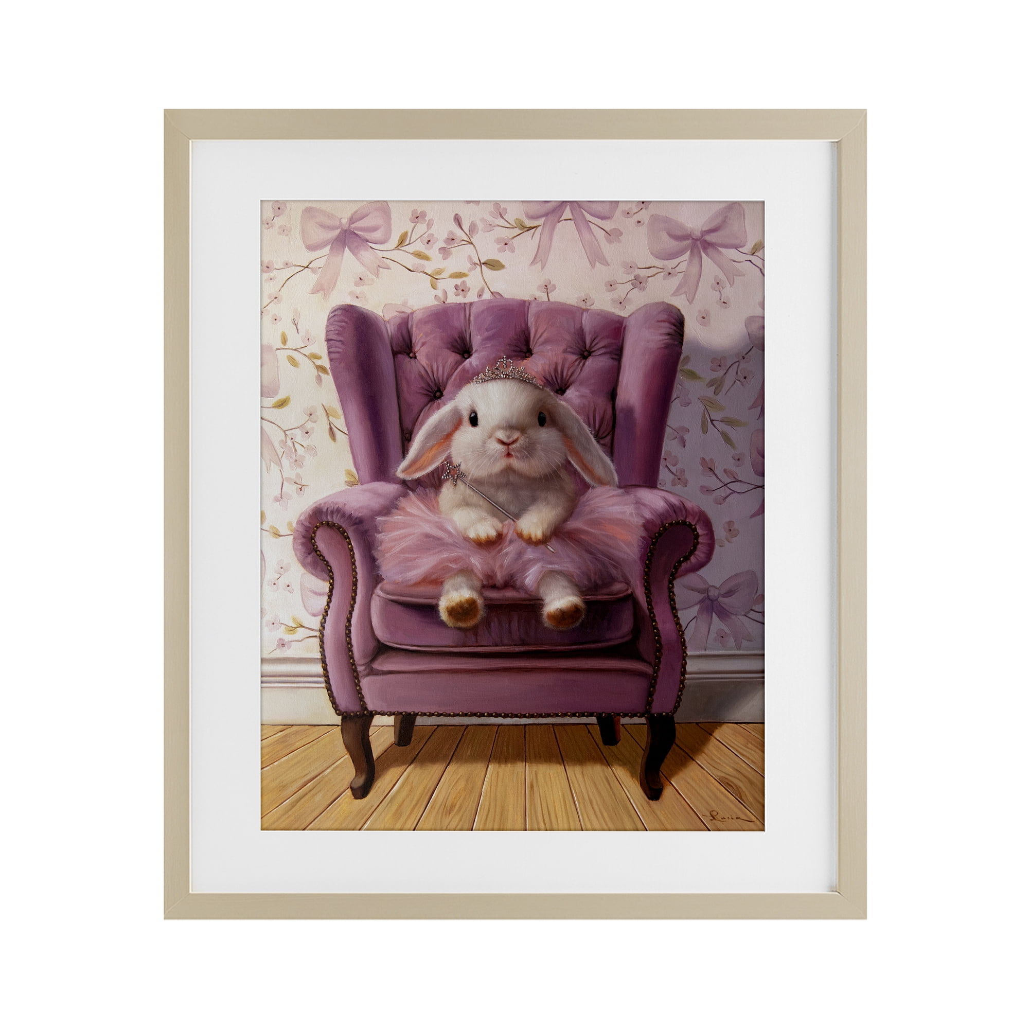 Pink Princess Tutu Bunny Birch Framed Print Under Glass, design by Lucia Heffernan