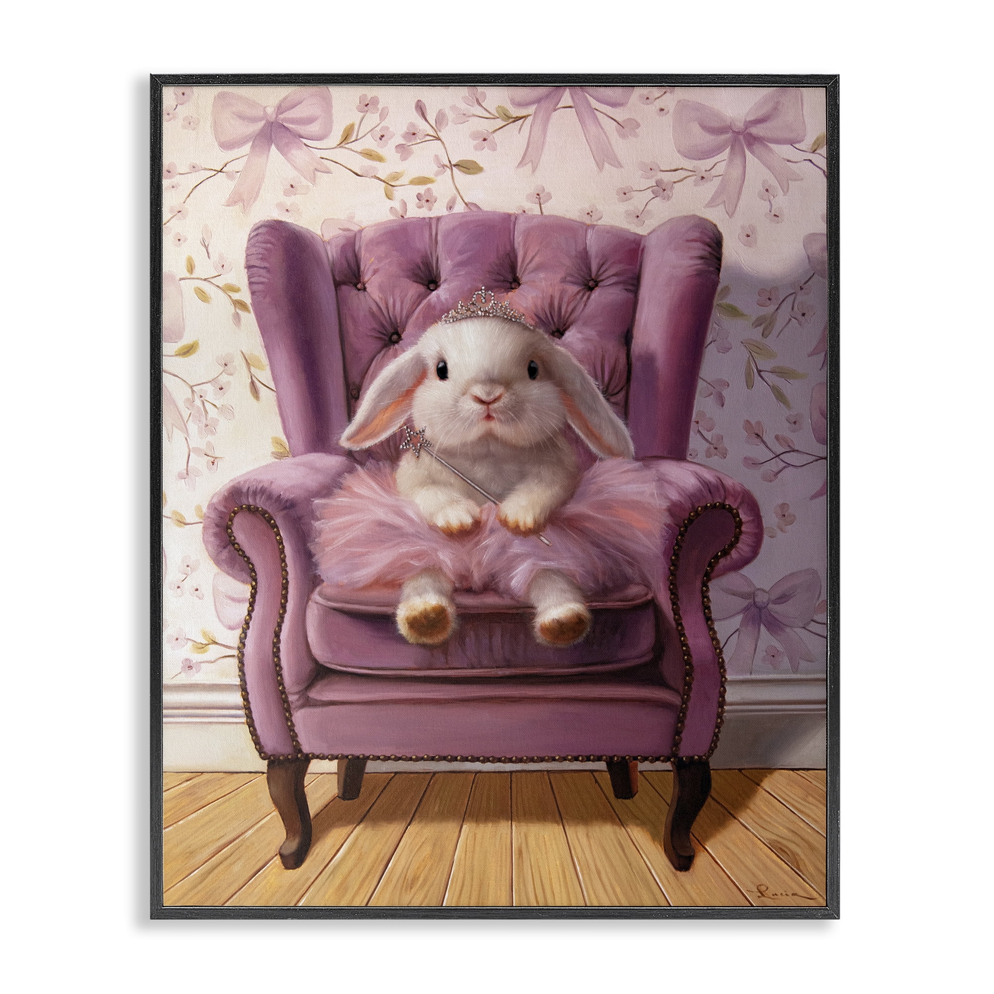 Pink Princess Tutu Bunny Black Framed Giclee Art, design by Lucia Heffernan