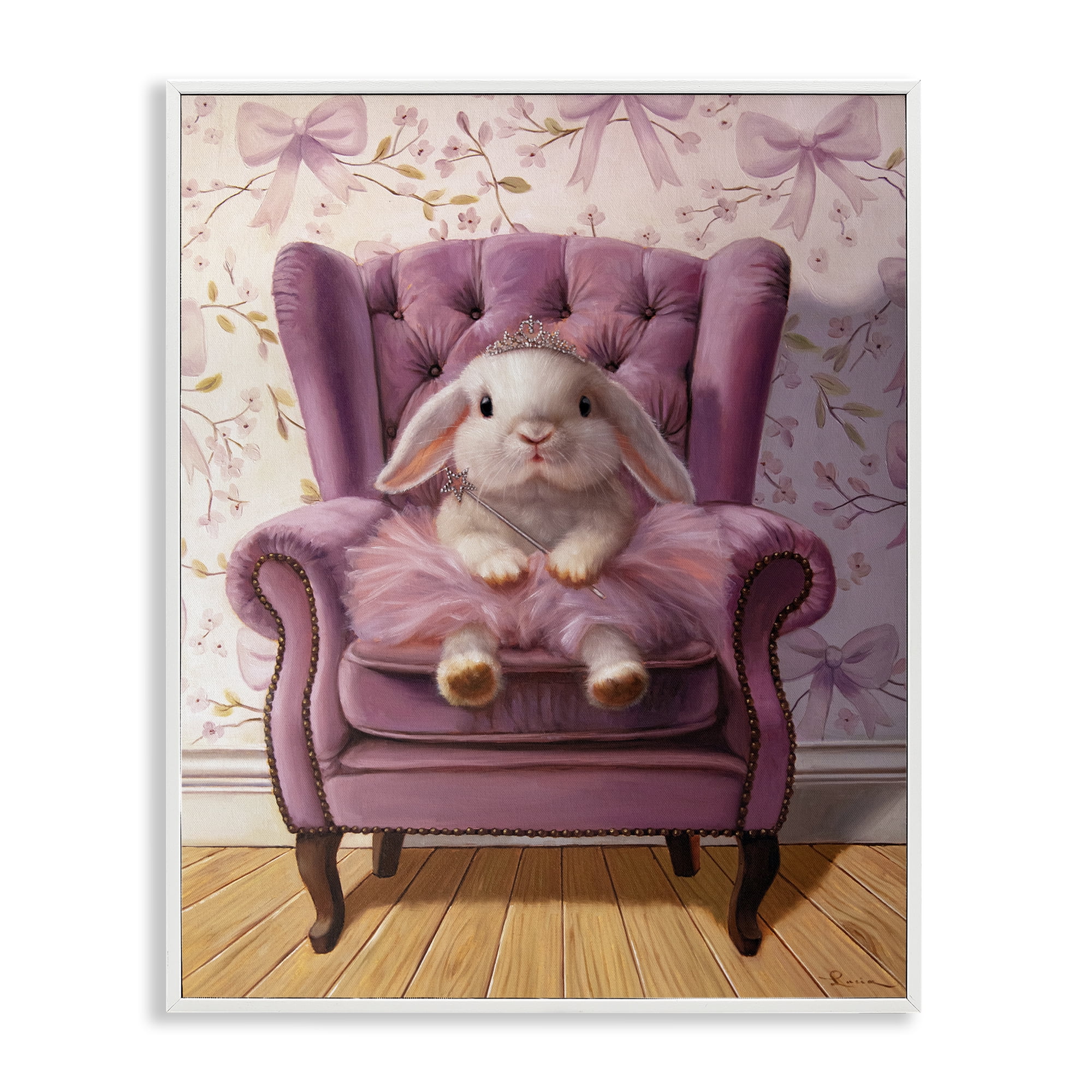Pink Princess Tutu Bunny White Framed Giclee Art, design by Lucia Heffernan