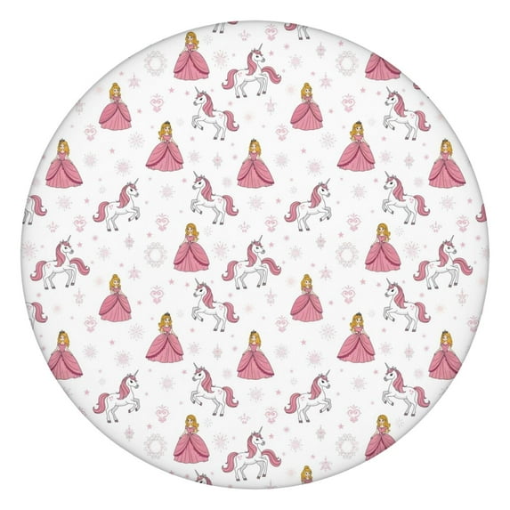 Pink Princess Unicorn Pattern Round Fitted Tablecloth with Elastic Edge,Dining Table Cover Waterproof,Outdoor Round Tablecloth for Camping,Dining,Indoor and Outdoor