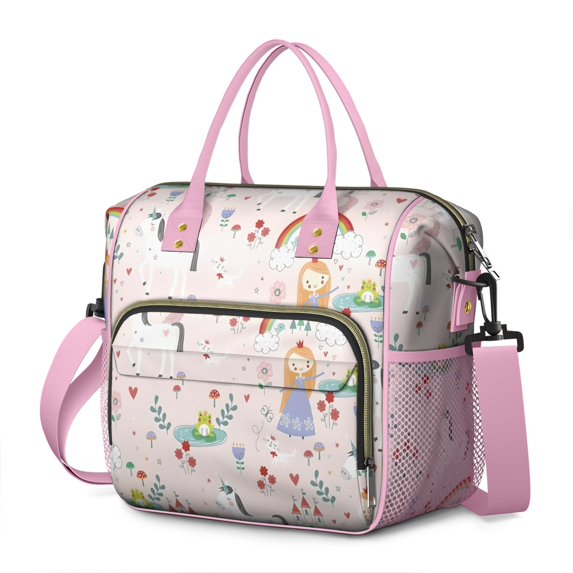 Pink Princess Unicorn Pattern Womens Lunch Box for Work,Insulated Large Lunch Bag for Tween and Teen,Loncheras Para Mujer,Leakproof Adult Lunch Bag for Work,Beach,Travel,Picnic,Camping