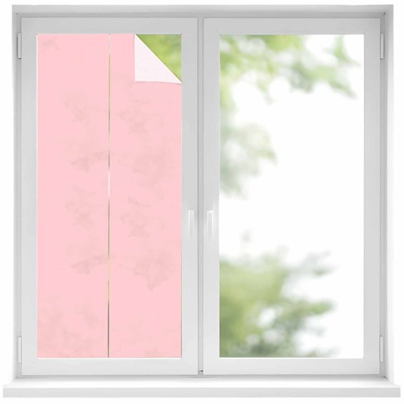 Pink Privacy Window Film, Decorative Frosted Glass Window Film, Farmhouse Pink Decor Reusable Peel and Stick Static Cling for Home Bathroom Office Glass Door 17.7"x39.3"