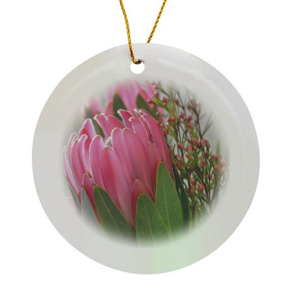 3drose, Pink Protea Flowers- Floral Photography- Tropical Hawaiian Flowers, Circle Porcelain Ornament