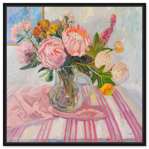 Pink Protea Pitcher Canvas Trendy Fashion Art by Art Remedy, Black Frame, 40 x 40
