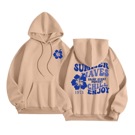 Pink Puff Print Hoodies for Women Long Sleeve Hooded Sweatshirt Fall Casual Pullover Top